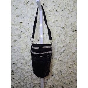 Upcycled Crossbody‎ Purse, Long Adjustable Strap, Multiple Pockets, Rhinestones